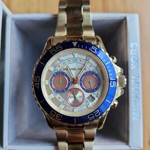 Michael Kors Gold and Blue Chronograph Watch
